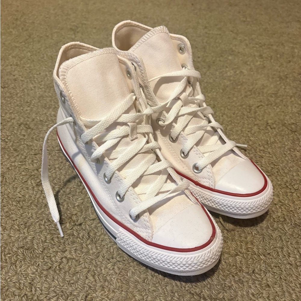 NWOT Converse White High Top Sneakers with Red Accent
